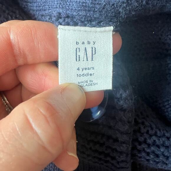 Girls 4T Hooded Button Down Cardigan Sweater, Navy, Tunic Length, Pockets - Picture 4 of 6